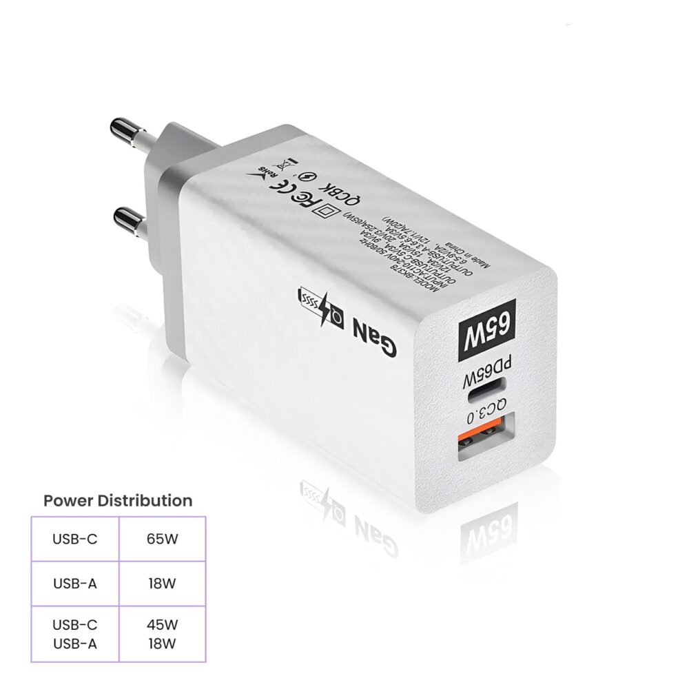 GaN Power Adapter (Kepala Batok Charger) 65W Quick Charge PD PPS 2 Port - Image 2