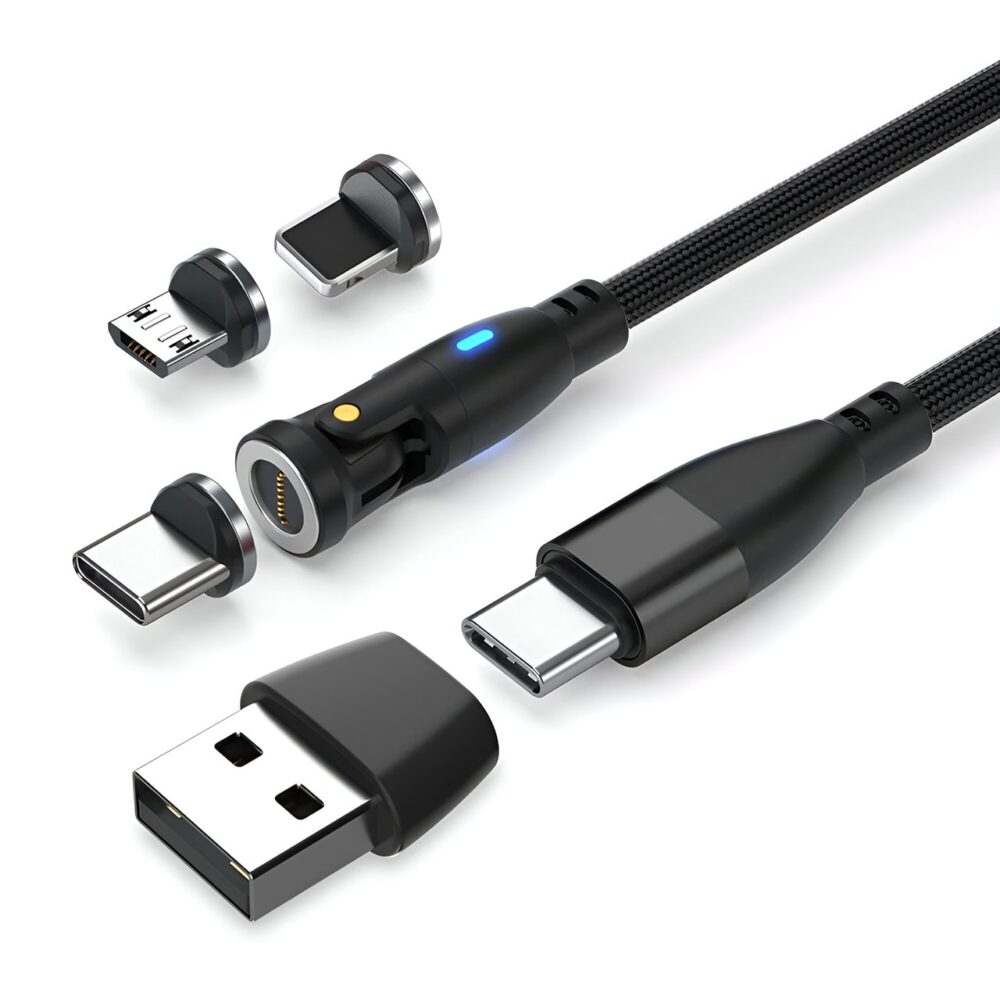 Kabel Magnetic Rotation 9-pin USB-A / Type-C to Type-C / MicroUSB / Lightning