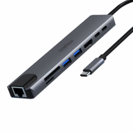 USB Hub OTG USB Type-C to RJ45, HDMI, SD/TF Card Reader, 2 Port USB-A + 2 Port USB Type-C
