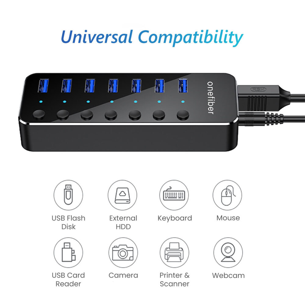 Active Powered, Detachable Uplink USB Hub Type-A to 7 Port Type-A - Image 2