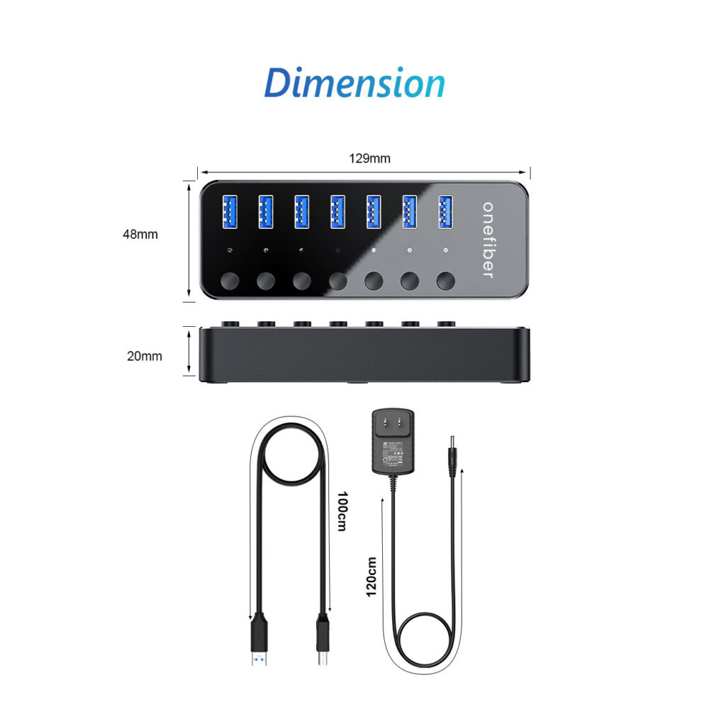 Active Powered, Detachable Uplink USB Hub Type-A to 7 Port Type-A - Image 4