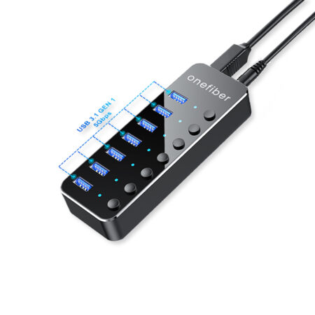 Active Powered, Detachable Uplink USB Hub Type-A to 7 Port Type-A