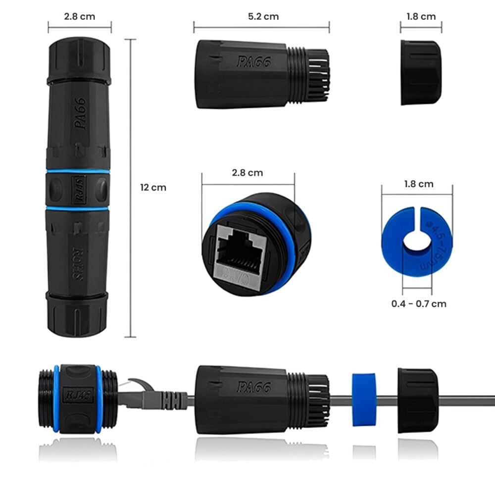 Waterproof IP68 RJ45 Cat6 Coupler Barrel - Image 2